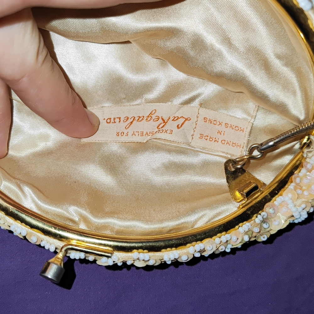Bagatelle Cream Beaded Clutch with Gold Accents